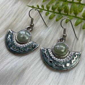 Vintage enamel fan silver tone dangle earrings